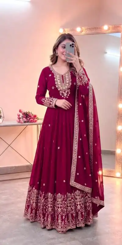 SSR 546 Pink in Georgette Embroidery Work & Sequins Work Gown . Get it for ₹2149. Delivery 4-6 Working Days. Online Shop now. | Bollywood Gowns, Creative Gowns, Designer Gowns, Embroidered Gowns, Gowns, Party Wear Gowns