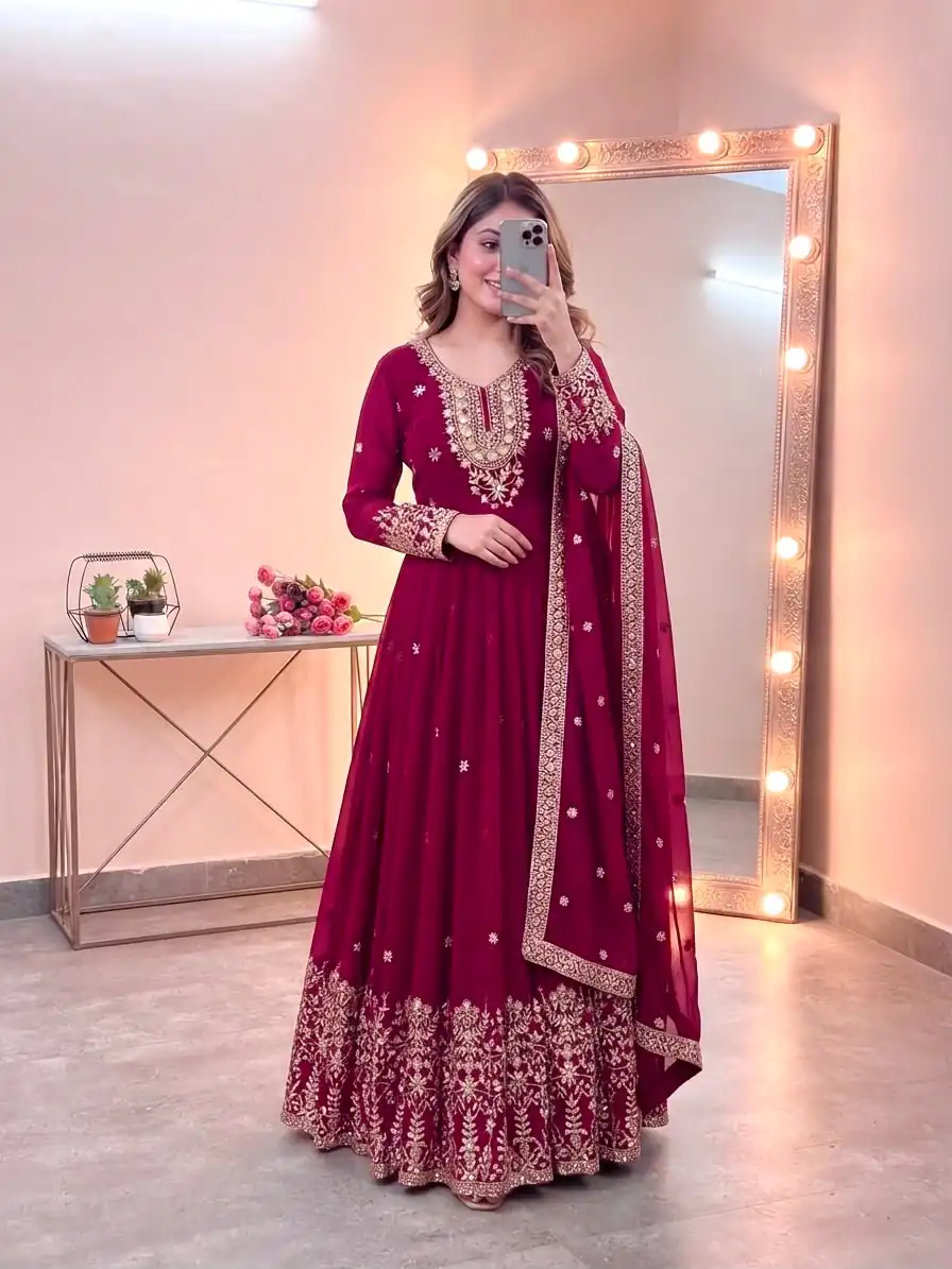 SSR 546 Pink in Georgette Embroidery Work & Sequins Work Gown . Get it for ₹2149. Delivery 4-6 Working Days. Online Shop now. | Bollywood Gowns, Creative Gowns, Designer Gowns, Embroidered Gowns, Gowns, Party Wear Gowns
