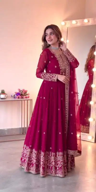 SSR 546 Pink in Georgette Embroidery Work & Sequins Work Gown . Get it for ₹2149. Delivery 4-6 Working Days. Online Shop now. | Bollywood Gowns, Creative Gowns, Designer Gowns, Embroidered Gowns, Gowns, Party Wear Gowns