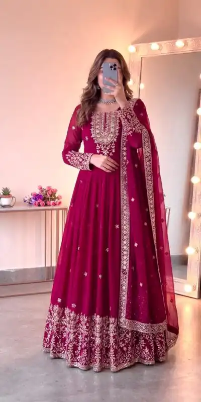 SSR 546 Pink in Georgette Embroidery Work & Sequins Work Gown . Get it for ₹2149. Delivery 4-6 Working Days. Online Shop now. | Bollywood Gowns, Creative Gowns, Designer Gowns, Embroidered Gowns, Gowns, Party Wear Gowns