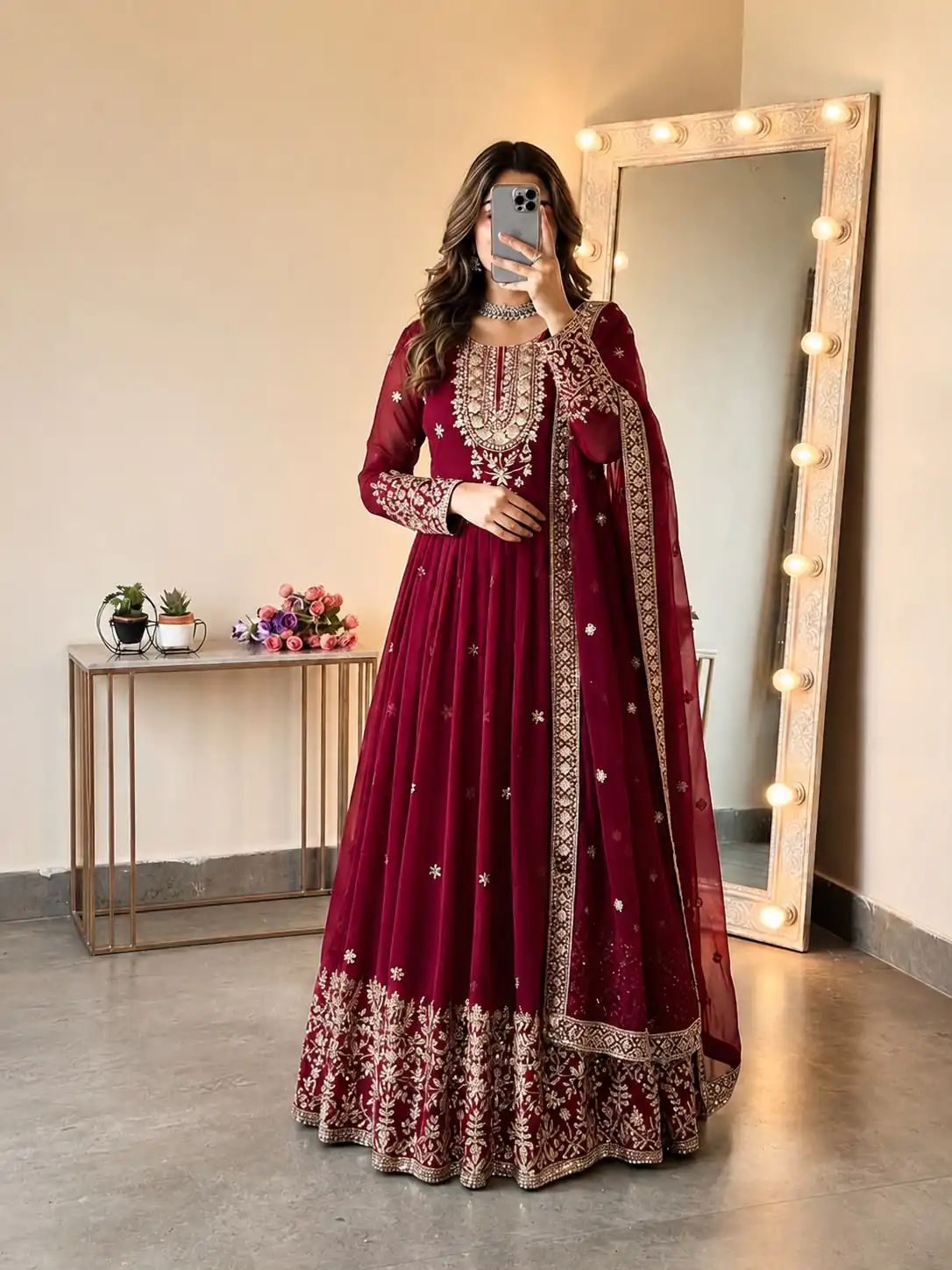 SSR 546 Red in Georgette Embroidery Work & Sequins Work Gown . Get it for ₹2149. Delivery 4-6 Working Days. Online Shop now. | Bollywood Gowns, Creative Gowns, Designer Gowns, Embroidered Gowns, Gowns, Party Wear Gowns