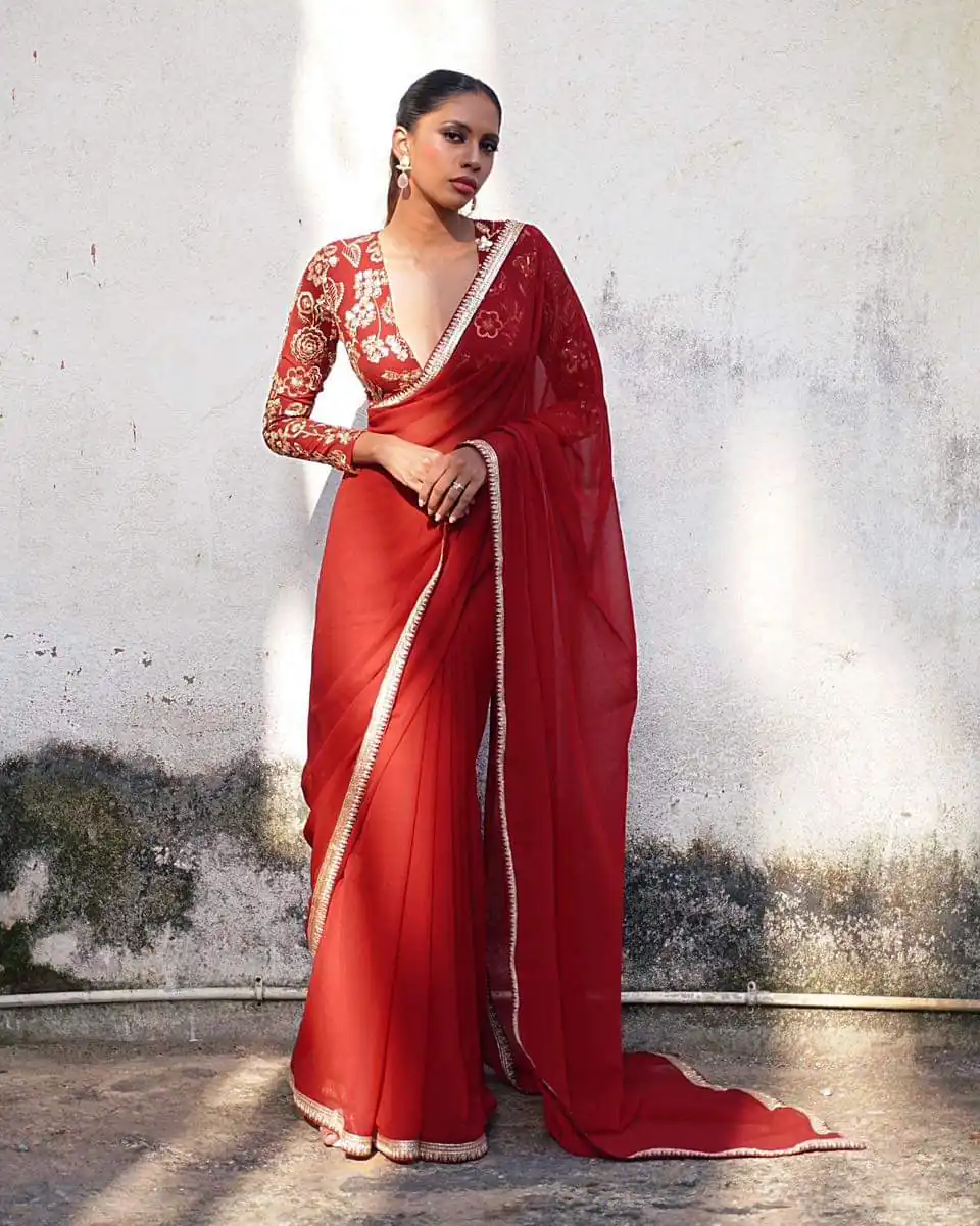 JR 646 Red Georgette Saree Perfect for Wedding, Party, Traditional Day, Housewarming, Pongal – . Exclusive Offer ₹1699. Delivery 4-6 Working Days. Shop | Bollywood Sarees, Creative Sarees, Designer Sarees, Embroidered Sarees, Ethnic Saree, Modern Digital sarees, Party Wear Sarees, Sarees