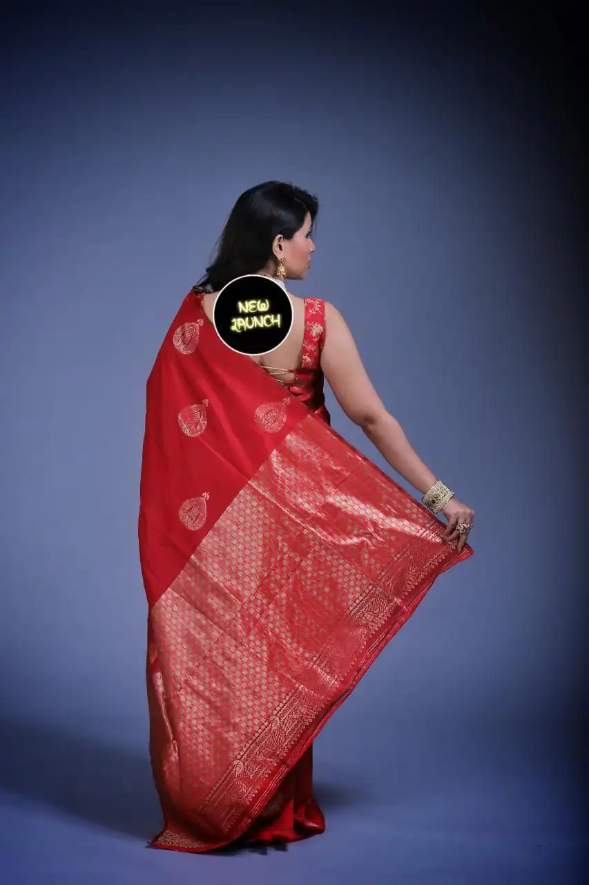 KP 2072 Red Color Yellow Soft Lichi Silk Saree with Jacquard Work. Best Price ₹1299. Delivery 4-6 Working Days. Shop now. | Bollywood Sarees, Creative Sarees, Designer Sarees, Embroidered Sarees, Ethnic Saree, Modern Digital sarees, Party Wear Sarees, Sarees