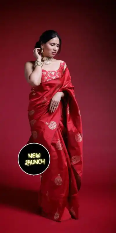 KP 2072 Red Color Yellow Soft Lichi Silk Saree with Jacquard Work. Best Price ₹1299. Delivery 4-6 Working Days. Shop now. | Bollywood Sarees, Creative Sarees, Designer Sarees, Embroidered Sarees, Ethnic Saree, Modern Digital sarees, Party Wear Sarees, Sarees