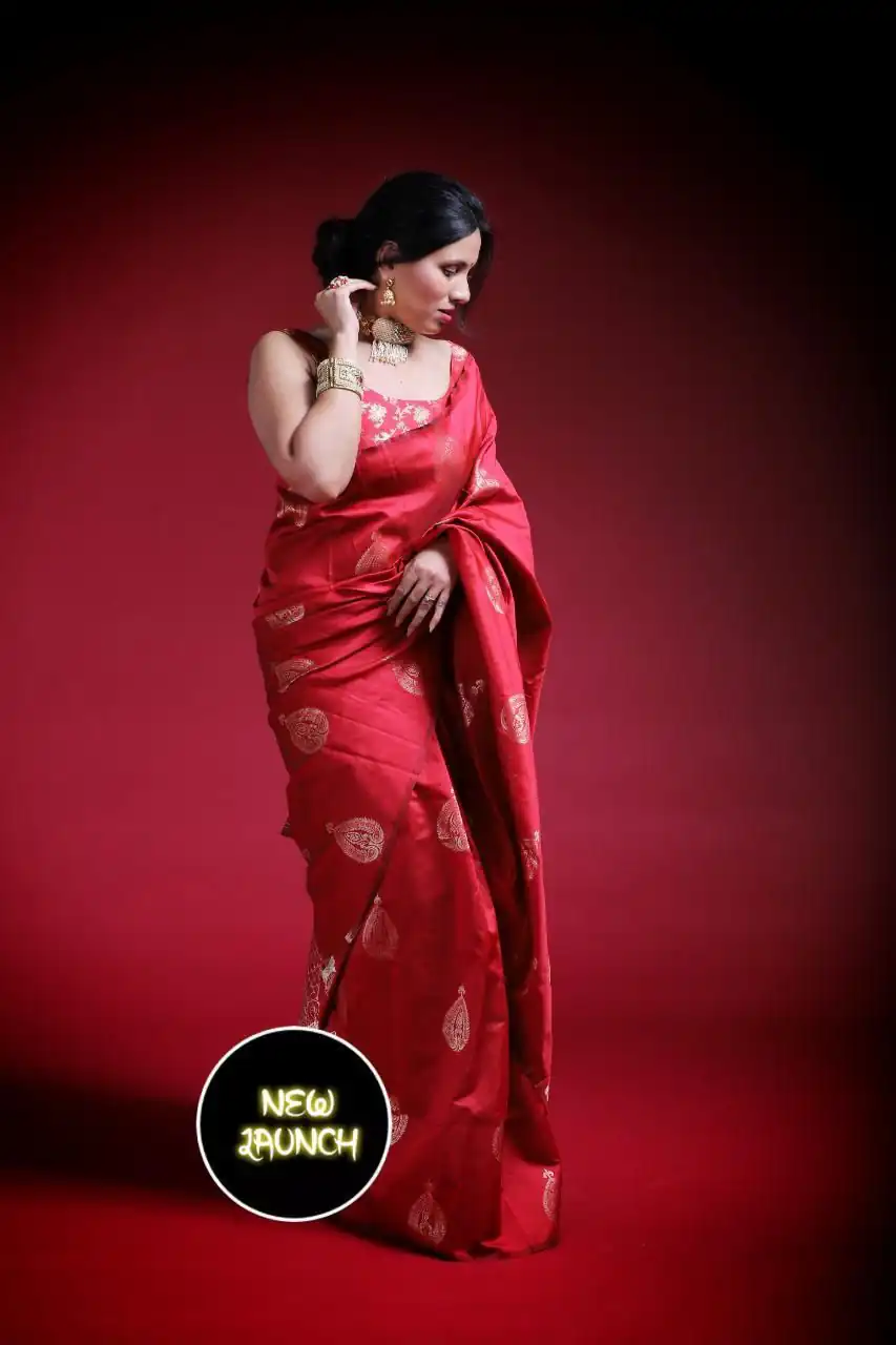 KP 2072 Red Color Yellow Soft Lichi Silk Saree with Jacquard Work. Best Price ₹1299. Delivery 4-6 Working Days. Shop now. | Bollywood Sarees, Creative Sarees, Designer Sarees, Embroidered Sarees, Ethnic Saree, Modern Digital sarees, Party Wear Sarees, Sarees