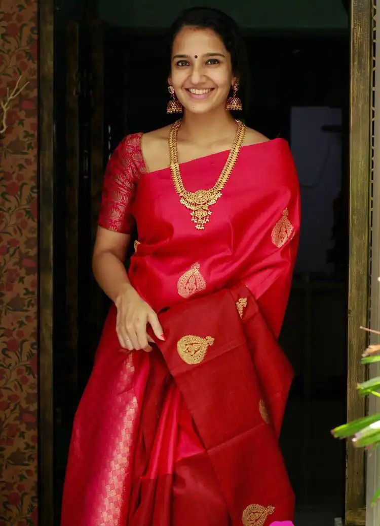 KP 2072 Red Color Yellow Soft Lichi Silk Saree with Jacquard Work. Best Price ₹1299. Delivery 4-6 Working Days. Shop now. | Bollywood Sarees, Creative Sarees, Designer Sarees, Embroidered Sarees, Ethnic Saree, Modern Digital sarees, Party Wear Sarees, Sarees
