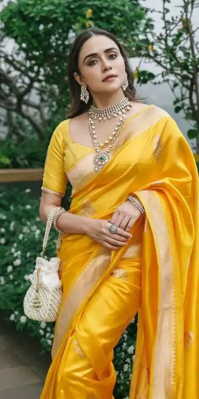 KPR 253 Yellow Color Yellow Soft Lichi Silk Saree with Jacquard Work. Best Price ₹1349. Delivery 4-6 Working Days. Shop now. | Bollywood Sarees, Creative Sarees, Designer Sarees, Embroidered Sarees, Ethnic Saree, Modern Digital sarees, Party Wear Sarees, Sarees