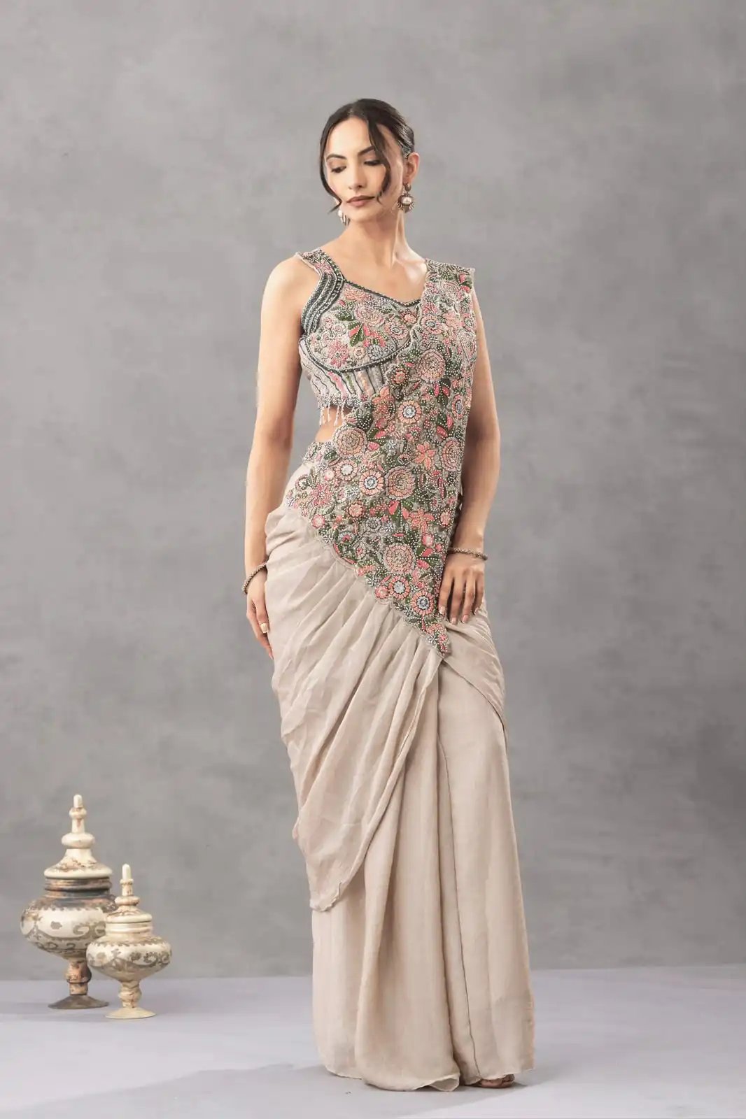 ST 1180 Chiku in Chiku Chinon. Embroidery Work Gorgeous Saree Wedding, Party, Festive, Events, Grab it for ₹1899. Delivery 4-6 Working Days. Shop now. | Bollywood Sarees, Creative Sarees, Designer Sarees, Embroidered Sarees, Ethnic Saree, Modern Digital sarees, Party Wear Sarees, Sarees