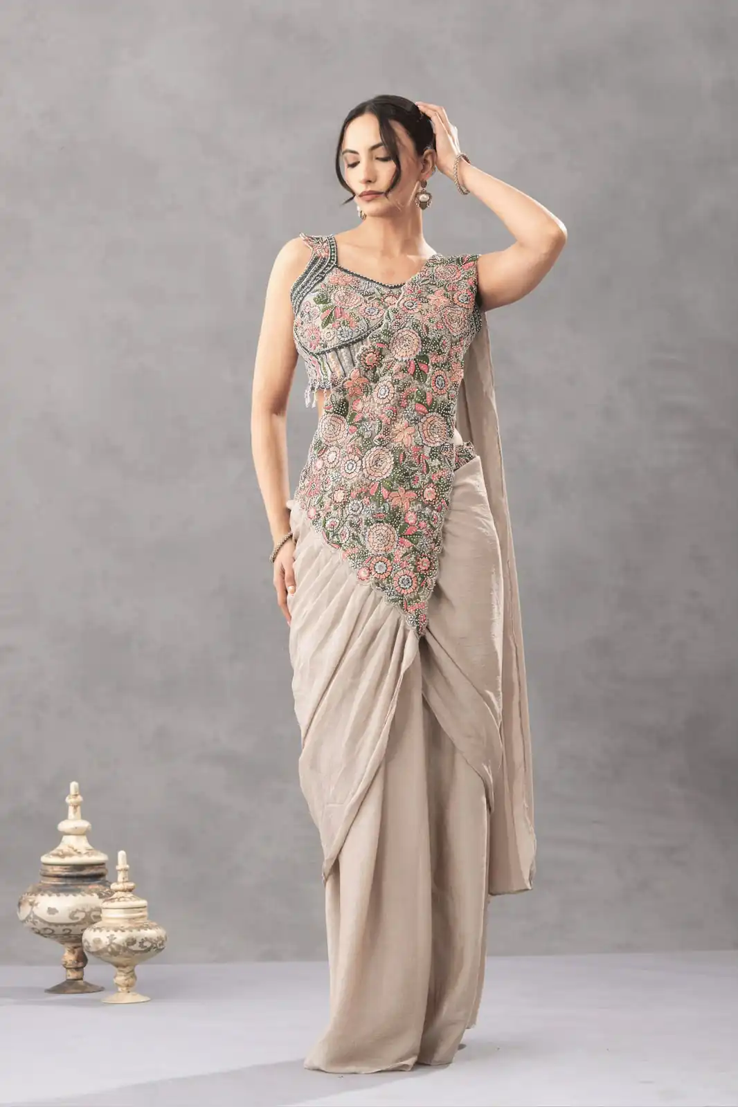 ST 1180 Chiku in Chiku Chinon. Embroidery Work Gorgeous Saree Wedding, Party, Festive, Events, Grab it for ₹1899. Delivery 4-6 Working Days. Shop now. | Bollywood Sarees, Creative Sarees, Designer Sarees, Embroidered Sarees, Ethnic Saree, Modern Digital sarees, Party Wear Sarees, Sarees