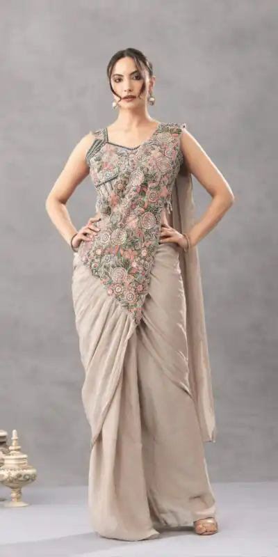 ST 1180 Chiku in Chiku Chinon. Embroidery Work Gorgeous Saree Wedding, Party, Festive, Events, Grab it for ₹1899. Delivery 4-6 Working Days. Shop now. | Bollywood Sarees, Creative Sarees, Designer Sarees, Embroidered Sarees, Ethnic Saree, Modern Digital sarees, Party Wear Sarees, Sarees