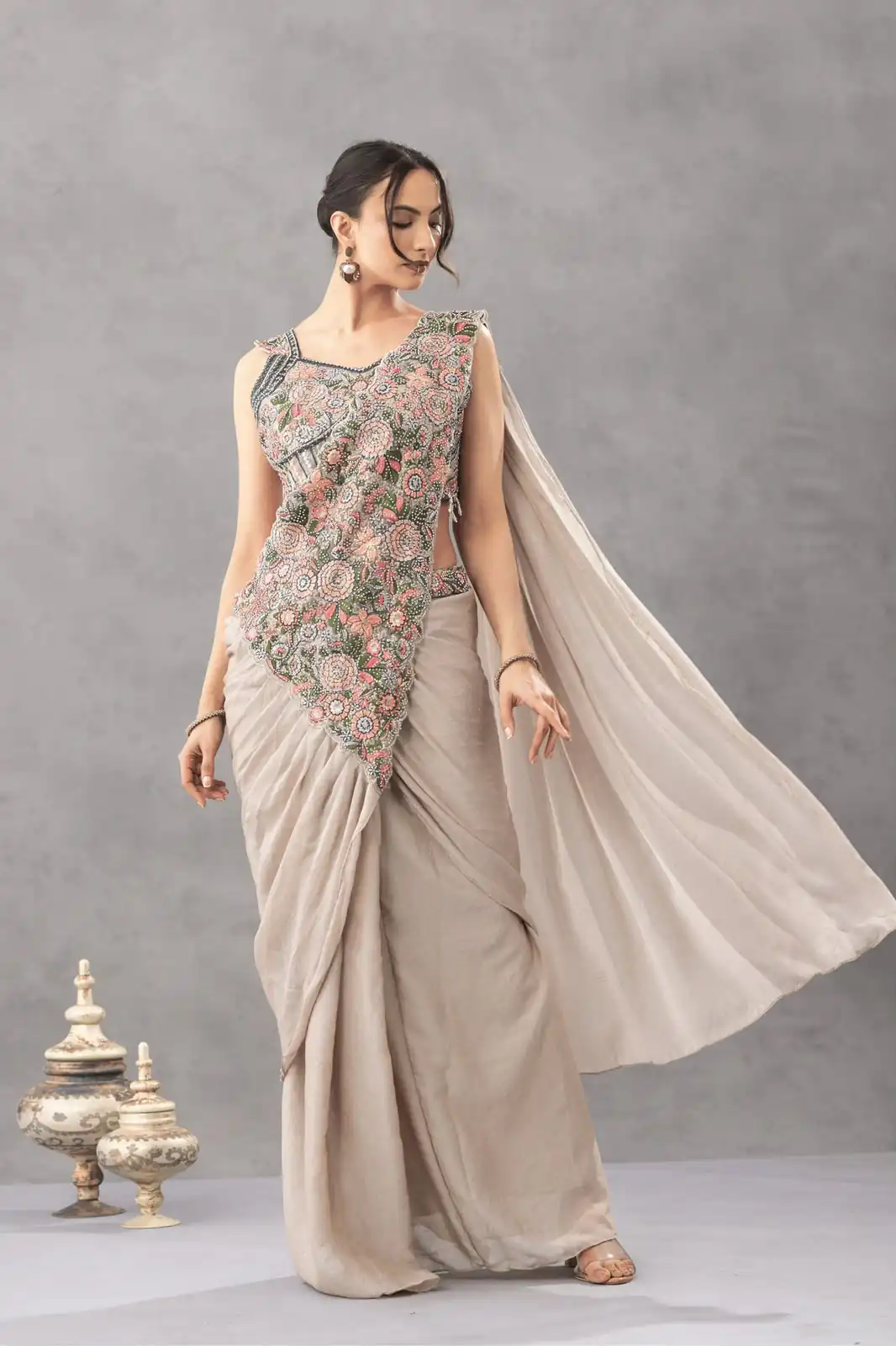 ST 1180 Chiku in Chiku Chinon. Embroidery Work Gorgeous Saree Wedding, Party, Festive, Events, Grab it for ₹1899. Delivery 4-6 Working Days. Shop now. | Bollywood Sarees, Creative Sarees, Designer Sarees, Embroidered Sarees, Ethnic Saree, Modern Digital sarees, Party Wear Sarees, Sarees