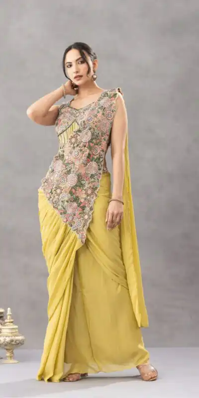 ST 1180 Lemon Yellow in Chinon. Embroidery Work Gorgeous Saree Wedding, Party, Festive, Events, Grab it for ₹1899. Delivery 4-6 Working Days. Shop now. | Bollywood Sarees, Creative Sarees, Designer Sarees, Embroidered Sarees, Ethnic Saree, Modern Digital sarees, Party Wear Sarees, Sarees