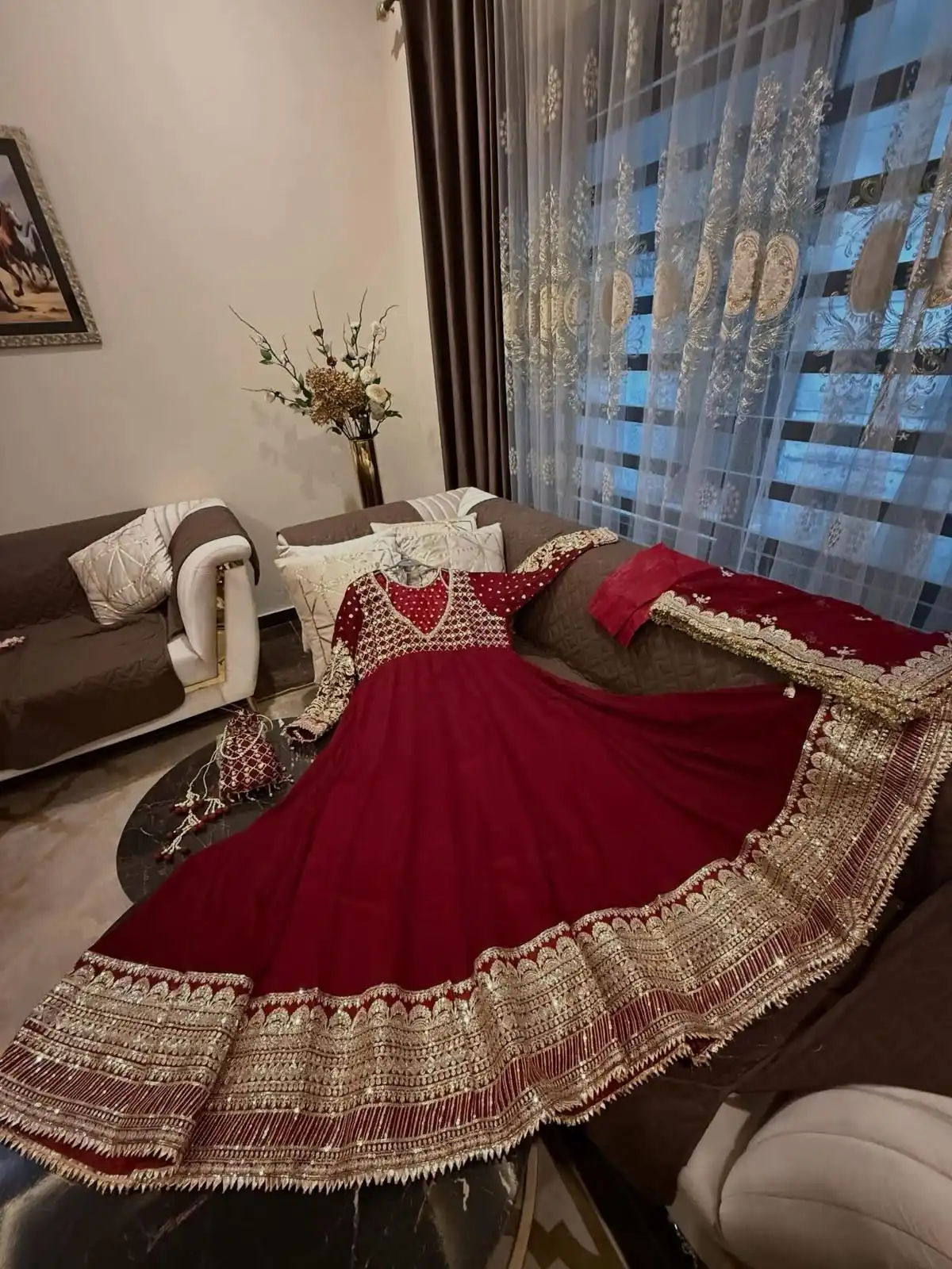 JF 049 Maroon Georgette Gown with Embroidery Work & Sequins Work. Exclusive Offer ₹2149. Delivery 4-6 Working Days. Shop now. | Bollywood Gowns, Creative Gowns, Designer Gowns, Embroidered Gowns, Gowns, Party Wear Gowns