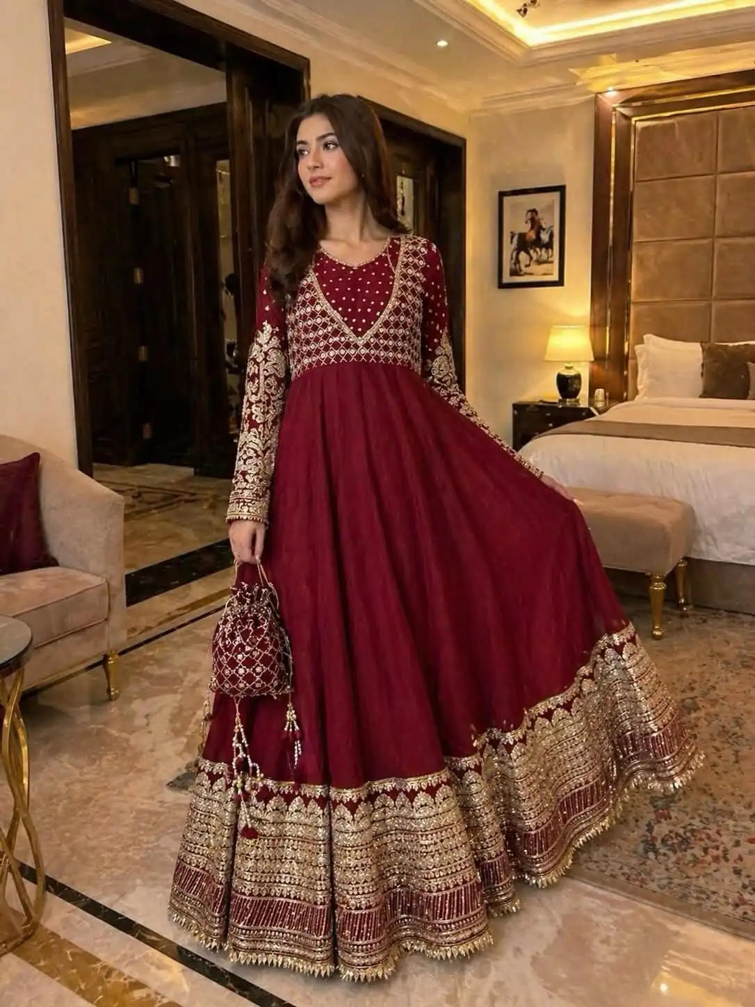 JF 049 Maroon Georgette Gown with Embroidery Work & Sequins Work. Exclusive Offer ₹2149. Delivery 4-6 Working Days. Shop now. | Bollywood Gowns, Creative Gowns, Designer Gowns, Embroidered Gowns, Gowns, Party Wear Gowns