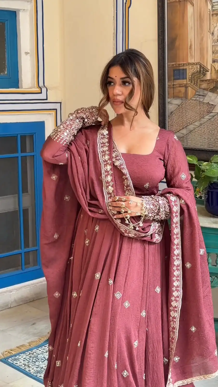 KD1589 Peach Color Mul Chanderi Silk Mul Chanderi Silk Thread Embroidery Gown Delivery 4-6 Working Days. Online Shop now. | Bollywood Gowns, Creative Gowns, Designer Gowns, Embroidered Gowns, Gowns, Party Wear Gowns