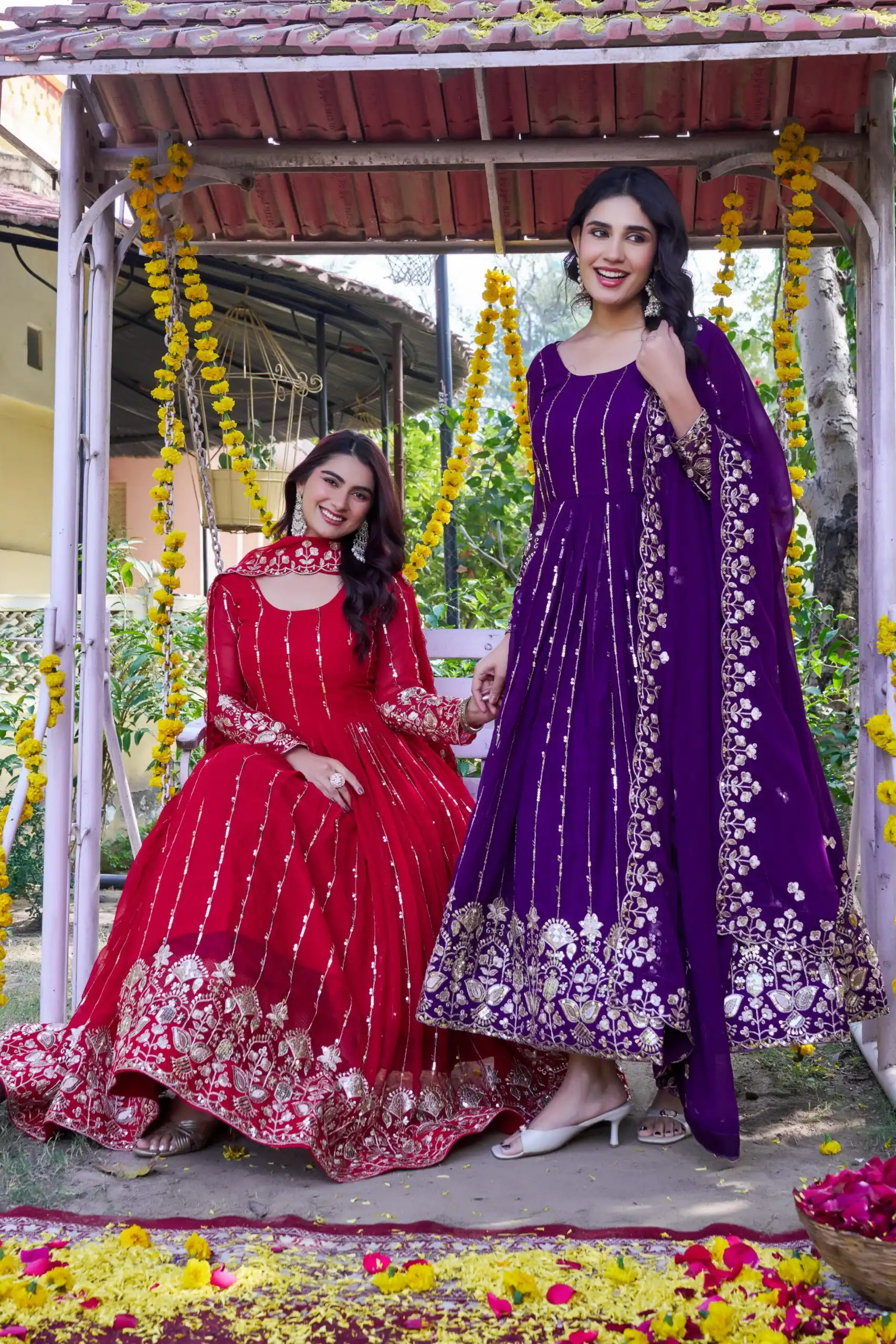 Ram 170 | Red Fox Georgette Gown with Embroidery Work & Sequins Work. Available at ₹2149 only. Delivery 4-6 Working Days. Shop now. | Bollywood Gowns, Creative Gowns, Designer Gowns, Embroidered Gowns, Gowns, Party Wear Gowns