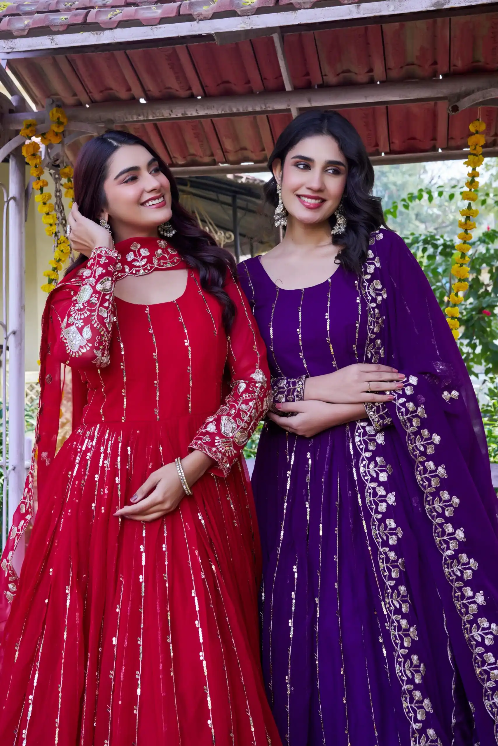 Ram 170 | Red Fox Georgette Gown with Embroidery Work & Sequins Work. Available at ₹2149 only. Delivery 4-6 Working Days. Shop now. | Bollywood Gowns, Creative Gowns, Designer Gowns, Embroidered Gowns, Gowns, Party Wear Gowns