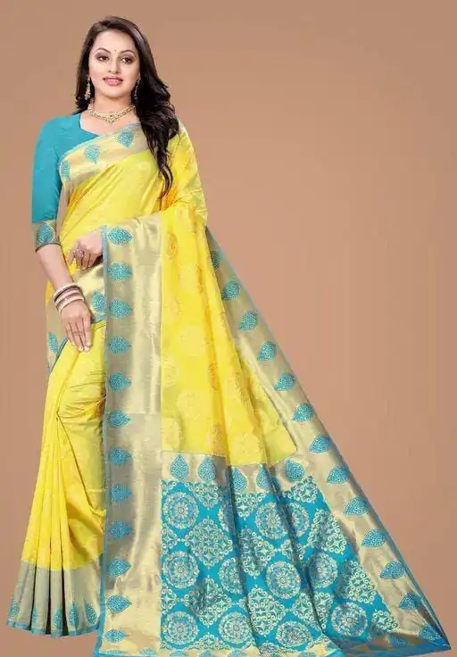 KP 4069 Yellow Soft Lichi Silk Cloth Saree Perfect for Wedding, Party, Family Gatherings, Sangeet, Festive Deal ₹1449. Delivery 4-6 Working Days | Bollywood Sarees, Creative Sarees, Designer Sarees, Embroidered Sarees, Ethnic Saree, Modern Digital sarees, Party Wear Sarees, Sarees