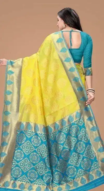 KP 4069 Yellow Soft Lichi Silk Cloth Saree Perfect for Wedding, Party, Family Gatherings, Sangeet, Festive Deal ₹1449. Delivery 4-6 Working Days | Bollywood Sarees, Creative Sarees, Designer Sarees, Embroidered Sarees, Ethnic Saree, Modern Digital sarees, Party Wear Sarees, Sarees