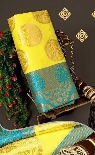 KP 4069 Yellow Soft Lichi Silk Cloth Saree Perfect for Wedding, Party, Family Gatherings, Sangeet, Festive Deal ₹1449. Delivery 4-6 Working Days | Bollywood Sarees, Creative Sarees, Designer Sarees, Embroidered Sarees, Ethnic Saree, Modern Digital sarees, Party Wear Sarees, Sarees