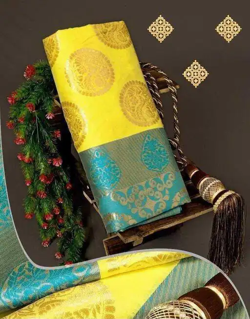 KP 4069 Yellow Soft Lichi Silk Cloth Saree Perfect for Wedding, Party, Family Gatherings, Sangeet, Festive Deal ₹1449. Delivery 4-6 Working Days | Bollywood Sarees, Creative Sarees, Designer Sarees, Embroidered Sarees, Ethnic Saree, Modern Digital sarees, Party Wear Sarees, Sarees