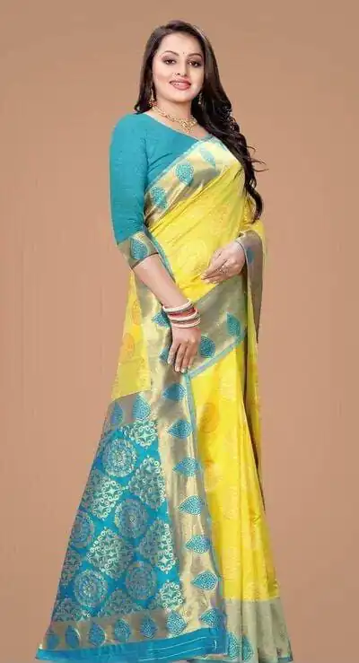 KP 4069 Yellow Soft Lichi Silk Cloth Saree Perfect for Wedding, Party, Family Gatherings, Sangeet, Festive Deal ₹1449. Delivery 4-6 Working Days | Bollywood Sarees, Creative Sarees, Designer Sarees, Embroidered Sarees, Ethnic Saree, Modern Digital sarees, Party Wear Sarees, Sarees