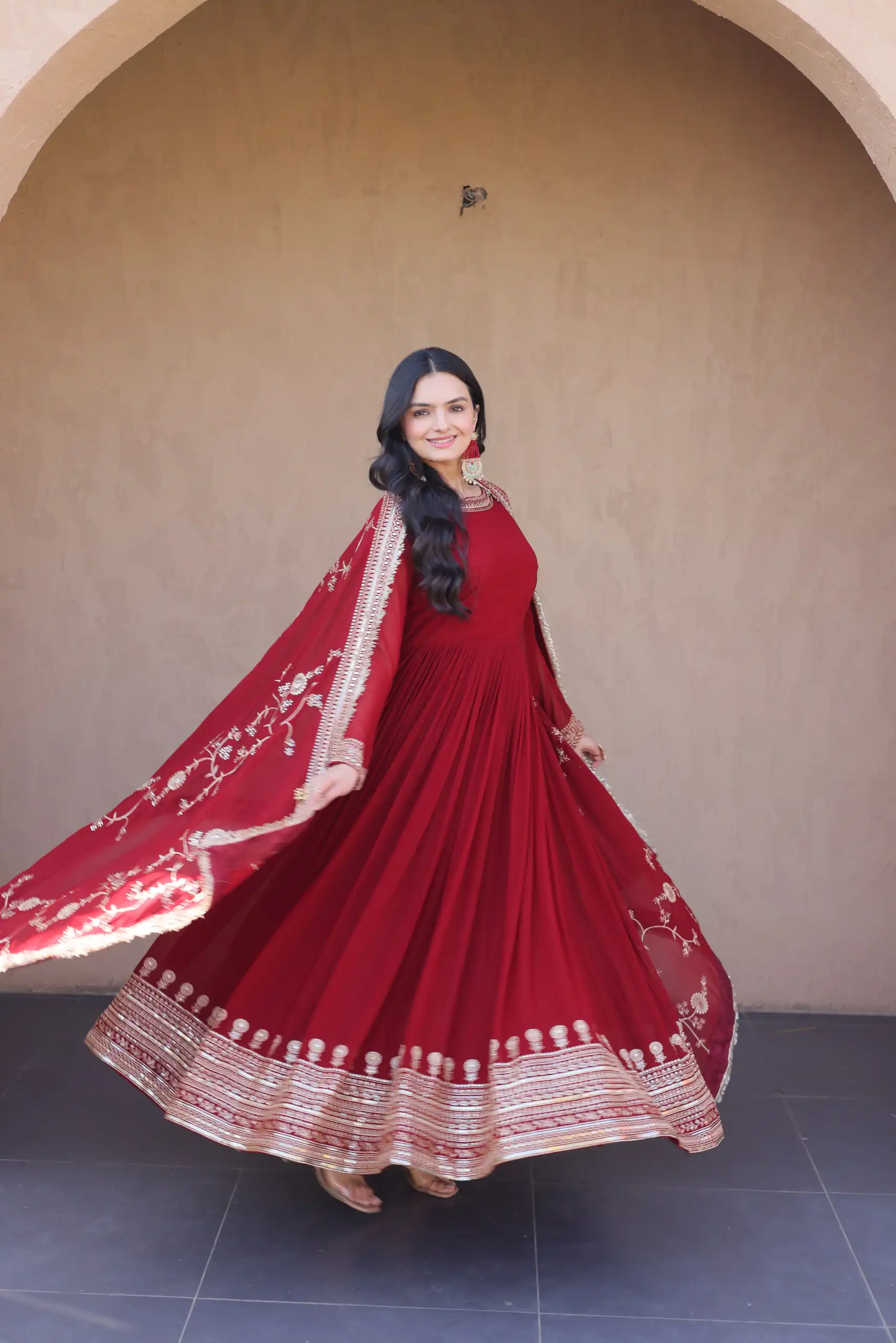 KA 1256 Maroon Faux Blooming Gown Perfect for Wedding, Party, Pongal, Raksha Bandhan, Mehendi –. Introductory Price ₹2549. Delivery 4-6 Working Days | Bollywood Gowns, Creative Gowns, Designer Gowns, Embroidered Gowns, Gowns, Party Wear Gowns