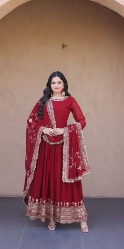 KA 1256 Maroon Faux Blooming Gown Perfect for Wedding, Party, Pongal, Raksha Bandhan, Mehendi –. Introductory Price ₹2549. Delivery 4-6 Working Days | Bollywood Gowns, Creative Gowns, Designer Gowns, Embroidered Gowns, Gowns, Party Wear Gowns