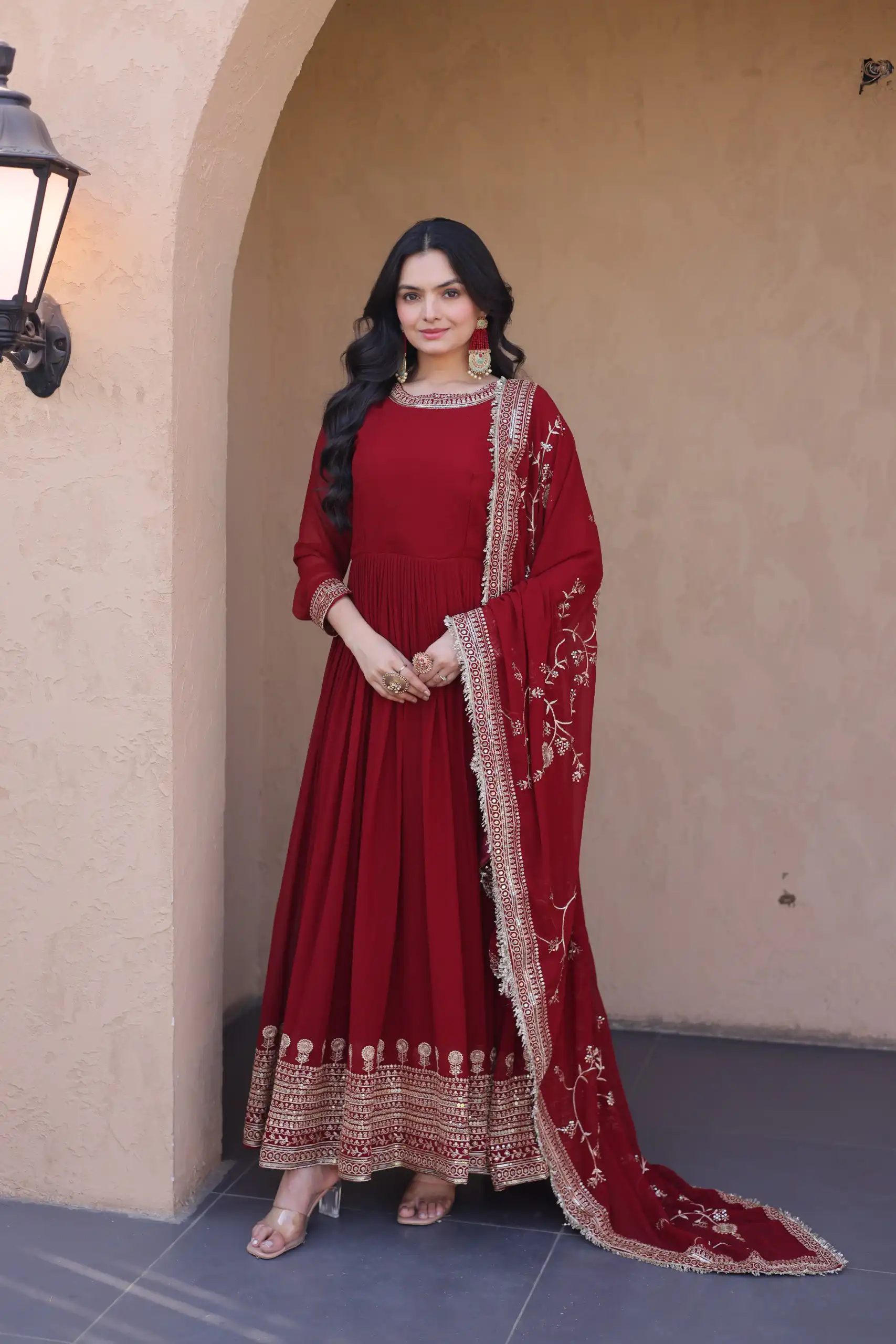 KA 1256 Maroon Faux Blooming Gown Perfect for Wedding, Party, Pongal, Raksha Bandhan, Mehendi –. Introductory Price ₹2549. Delivery 4-6 Working Days | Bollywood Gowns, Creative Gowns, Designer Gowns, Embroidered Gowns, Gowns, Party Wear Gowns