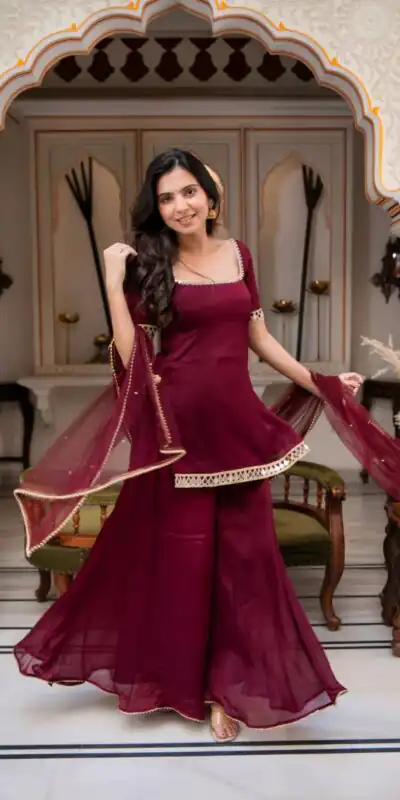 ST 1197 Maroon | Faux Georgette Salwar Suit with Mirror Work & Embroidery Work. Get it for ₹1849. Delivery 4-6 Working Days. Shop now. | Jump Suits, Straight Suits, Casual Suits, Creative suits, Designer Suits, Palazzo Suits, Party Wear Suits, Patiala Suits, Salwar suit