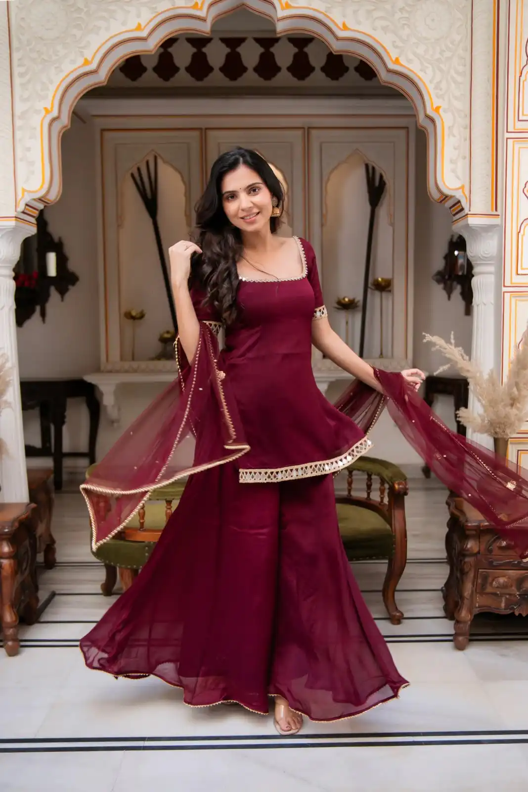 ST 1197 Maroon | Faux Georgette Salwar Suit with Mirror Work & Embroidery Work. Get it for ₹1849. Delivery 4-6 Working Days. Shop now. | Jump Suits, Straight Suits, Casual Suits, Creative suits, Designer Suits, Palazzo Suits, Party Wear Suits, Patiala Suits, Salwar suit