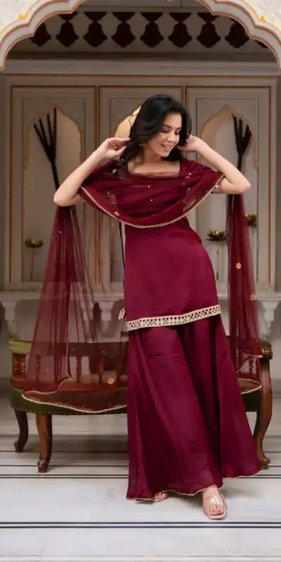 ST 1197 Maroon | Faux Georgette Salwar Suit with Mirror Work & Embroidery Work. Get it for ₹1849. Delivery 4-6 Working Days. Shop now. | Jump Suits, Straight Suits, Casual Suits, Creative suits, Designer Suits, Palazzo Suits, Party Wear Suits, Patiala Suits, Salwar suit