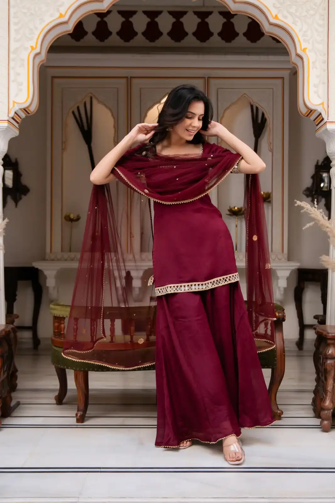 ST 1197 Maroon | Faux Georgette Salwar Suit with Mirror Work & Embroidery Work. Get it for ₹1849. Delivery 4-6 Working Days. Shop now. | Jump Suits, Straight Suits, Casual Suits, Creative suits, Designer Suits, Palazzo Suits, Party Wear Suits, Patiala Suits, Salwar suit