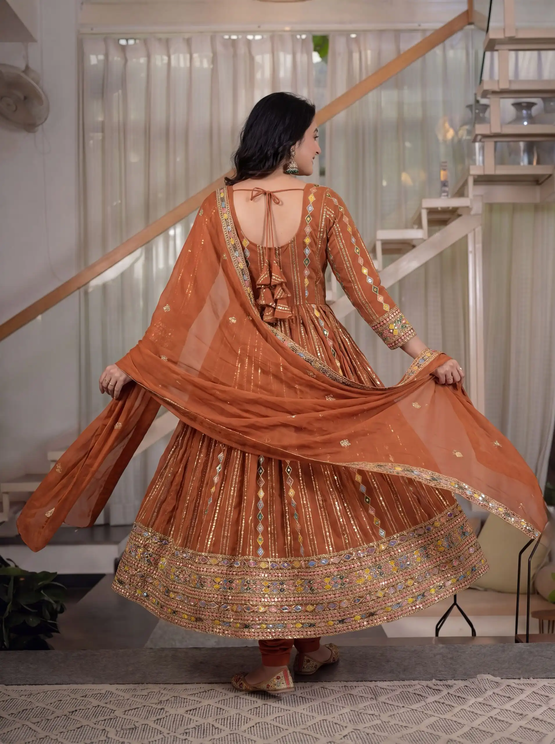 MD 3100 Orange Faux Blooming Gown Perfect for Wedding, Party, Pongal, Raksha Bandhan, Mehendi –. Introductory Price ₹2549. Delivery 4-6 Working Days | Bollywood Gowns, Creative Gowns, Designer Gowns, Embroidered Gowns, Gowns, Party Wear Gowns