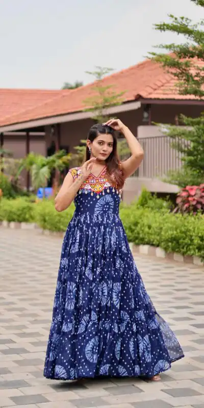 Ram 116 Blue Green Faux Georgette Mirror Work Gown Mirror Work Gown in Faux Georgette. Delivery 4-6 Working Days. Shop now. | Bollywood Gowns, Creative Gowns, Designer Gowns, Embroidered Gowns, Gowns, Party Wear Gowns