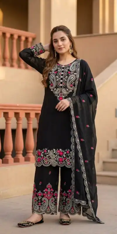 MT 1078 Black Roman Silk Salwar Suit Perfect for Wedding, Party, Ethnic Day, Anniversary, Diwali – . Now at just ₹2399. Delivery 4-6 Working Days. | Jump Suits, Straight Suits, Casual Suits, Creative suits, Designer Suits, Palazzo Suits, Party Wear Suits, Patiala Suits, Salwar suit