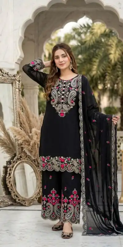 MT 1078 Black Roman Silk Salwar Suit Perfect for Wedding, Party, Ethnic Day, Anniversary, Diwali – . Now at just ₹2399. Delivery 4-6 Working Days. | Jump Suits, Straight Suits, Casual Suits, Creative suits, Designer Suits, Palazzo Suits, Party Wear Suits, Patiala Suits, Salwar suit