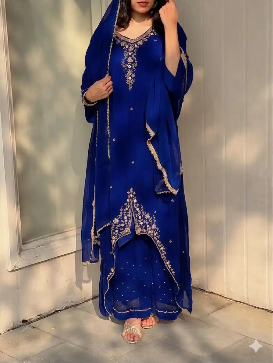 VLM 322 Blue Georgette Salwar Suit Perfect for Wedding, Party, Housewarming, Durga Puja, Festival Celebrations – . Grab it for ₹1949. Delivery 4-6 Workin | Jump Suits, Straight Suits, Casual Suits, Creative suits, Designer Suits, Palazzo Suits, Party Wear Suits, Patiala Suits, Salwar suit