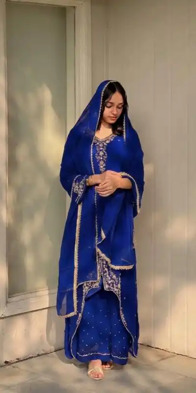 VLM 322 Blue Georgette Salwar Suit Perfect for Wedding, Party, Housewarming, Durga Puja, Festival Celebrations – . Grab it for ₹1949. Delivery 4-6 Workin | Jump Suits, Straight Suits, Casual Suits, Creative suits, Designer Suits, Palazzo Suits, Party Wear Suits, Patiala Suits, Salwar suit