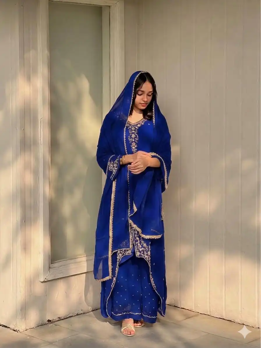 VLM 322 Blue Georgette Salwar Suit Perfect for Wedding, Party, Housewarming, Durga Puja, Festival Celebrations – . Grab it for ₹1949. Delivery 4-6 Workin | Jump Suits, Straight Suits, Casual Suits, Creative suits, Designer Suits, Palazzo Suits, Party Wear Suits, Patiala Suits, Salwar suit