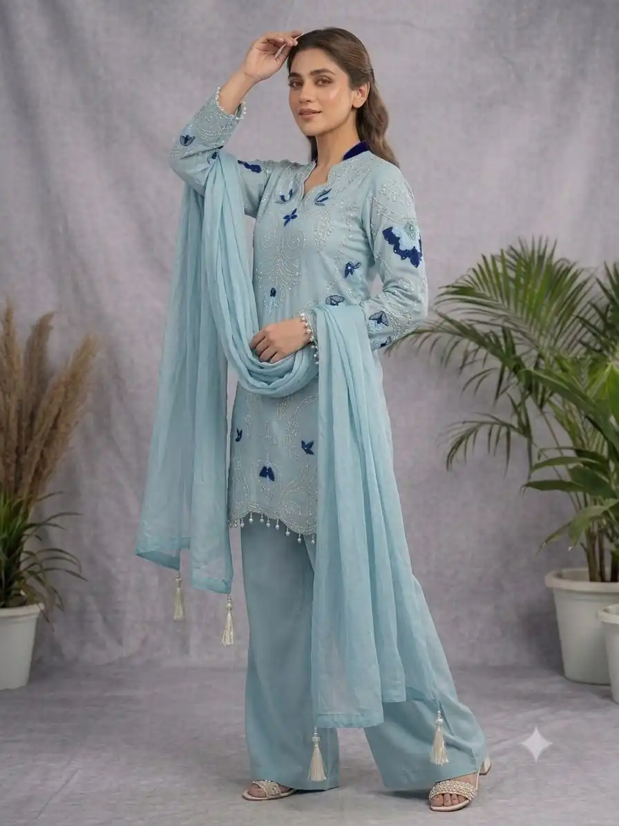 LG 2121 Blue Soft Organza Salwar Suit with Embroidery Work & Cut Work. Available at ₹2099 only. Delivery 4-6 Working Days. Shop now. | Jump Suits, Straight Suits, Casual Suits, Creative suits, Designer Suits, Palazzo Suits, Party Wear Suits, Patiala Suits, Salwar suit
