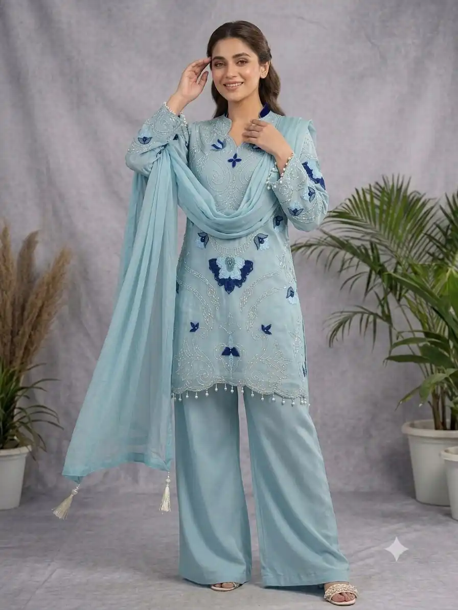 LG 2121 Blue Soft Organza Salwar Suit with Embroidery Work & Cut Work. Available at ₹2099 only. Delivery 4-6 Working Days. Shop now. | Jump Suits, Straight Suits, Casual Suits, Creative suits, Designer Suits, Palazzo Suits, Party Wear Suits, Patiala Suits, Salwar suit