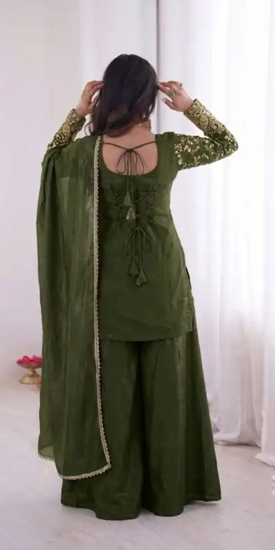 JF 043 Green Pure Fendy Silk Salwar Suitwith Embroidery Work & Sequins Work. Exclusive Offer ₹1940. Delivery 4-6 Working Days. Shop now. | Jump Suits, Straight Suits, Casual Suits, Creative suits, Designer Suits, Palazzo Suits, Party Wear Suits, Patiala Suits, Salwar suit