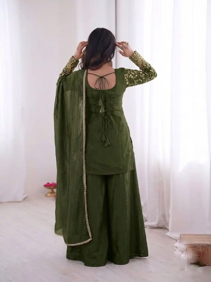 JF 043 Green Pure Fendy Silk Salwar Suitwith Embroidery Work & Sequins Work. Exclusive Offer ₹1940. Delivery 4-6 Working Days. Shop now. | Jump Suits, Straight Suits, Casual Suits, Creative suits, Designer Suits, Palazzo Suits, Party Wear Suits, Patiala Suits, Salwar suit