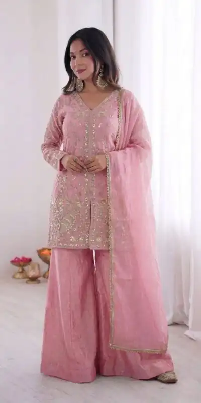 JF 043 Light Pink Pure Fendy Silk Salwar Suitwith Embroidery Work & Sequins Work. Exclusive Offer ₹1940. Delivery 4-6 Working Days. Shop now. | Jump Suits, Straight Suits, Casual Suits, Creative suits, Designer Suits, Palazzo Suits, Party Wear Suits, Patiala Suits, Salwar suit