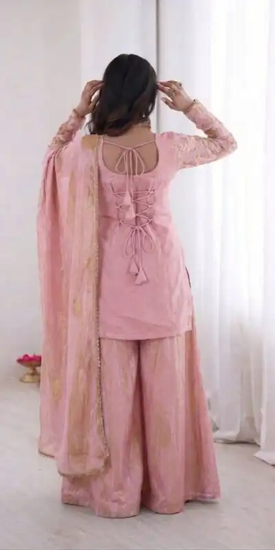 JF 043 Light Pink Pure Fendy Silk Salwar Suitwith Embroidery Work & Sequins Work. Exclusive Offer ₹1940. Delivery 4-6 Working Days. Shop now. | Jump Suits, Straight Suits, Casual Suits, Creative suits, Designer Suits, Palazzo Suits, Party Wear Suits, Patiala Suits, Salwar suit