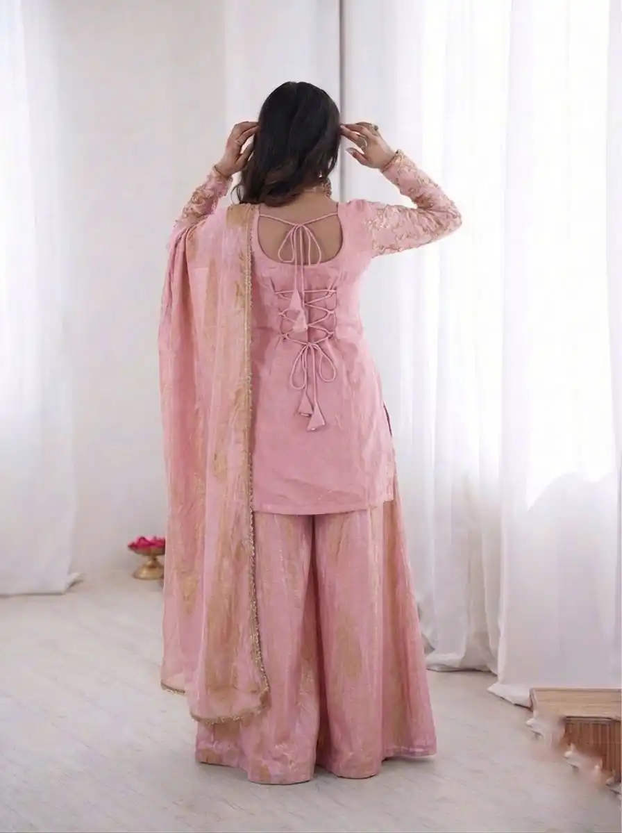 JF 043 Light Pink Pure Fendy Silk Salwar Suitwith Embroidery Work & Sequins Work. Exclusive Offer ₹1940. Delivery 4-6 Working Days. Shop now. | Jump Suits, Straight Suits, Casual Suits, Creative suits, Designer Suits, Palazzo Suits, Party Wear Suits, Patiala Suits, Salwar suit