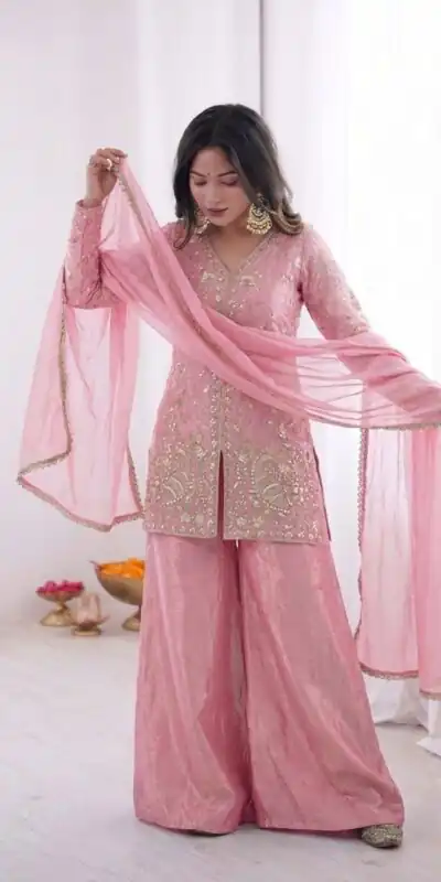 JF 043 Light Pink Pure Fendy Silk Salwar Suitwith Embroidery Work & Sequins Work. Exclusive Offer ₹1940. Delivery 4-6 Working Days. Shop now. | Jump Suits, Straight Suits, Casual Suits, Creative suits, Designer Suits, Palazzo Suits, Party Wear Suits, Patiala Suits, Salwar suit
