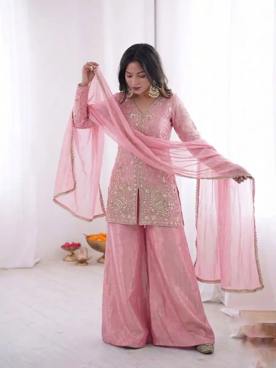 JF 043 Light Pink Pure Fendy Silk Salwar Suitwith Embroidery Work & Sequins Work. Exclusive Offer ₹1940. Delivery 4-6 Working Days. Shop now. | Jump Suits, Straight Suits, Casual Suits, Creative suits, Designer Suits, Palazzo Suits, Party Wear Suits, Patiala Suits, Salwar suit