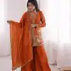 JF 043 Orange Pure Fendy Silk Salwar Suitwith Embroidery Work & Sequins Work. Exclusive Offer ₹1940. Delivery 4-6 Working Days. Shop now. | Jump Suits, Straight Suits, Casual Suits, Creative suits, Designer Suits, Palazzo Suits, Party Wear Suits, Patiala Suits, Salwar suit